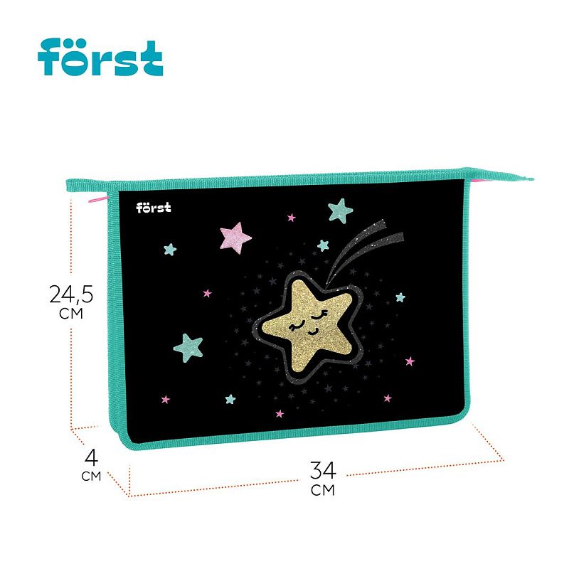 Папка для тетрадей 1 отделение, А4 Först "Stars", 340*245*40мм, пластик, на молнии 
