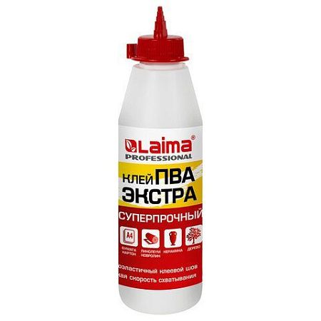 Клей ПВА Экстра Суперпрочный 0,5 кг (керамика, ткань, кожа, дерево, бумага, картон), LAIMA, 606430