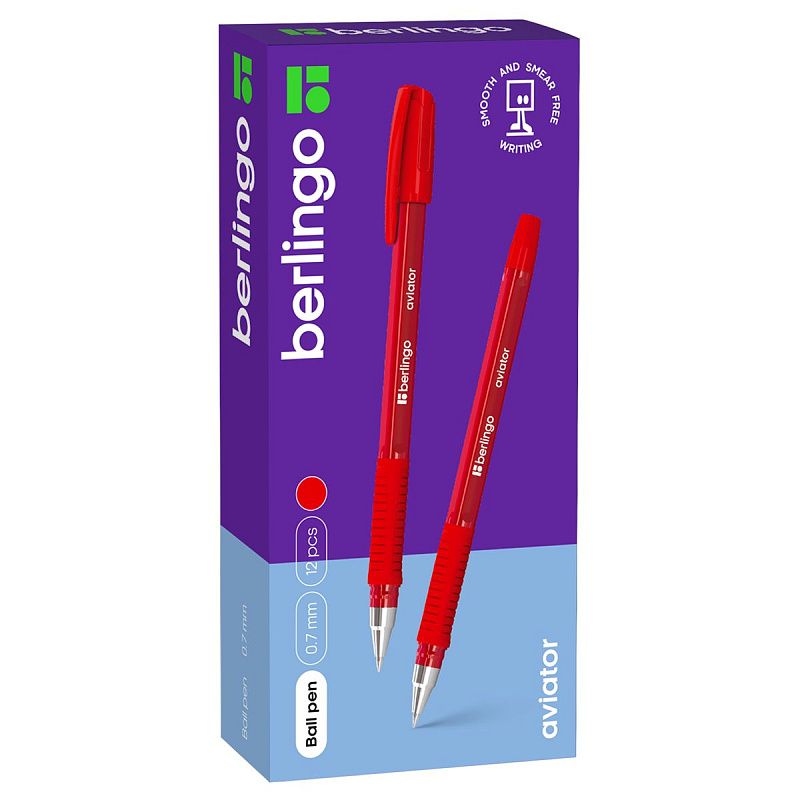 Ручка шариковая Berlingo "Aviator" красная, 0,7мм, грип 