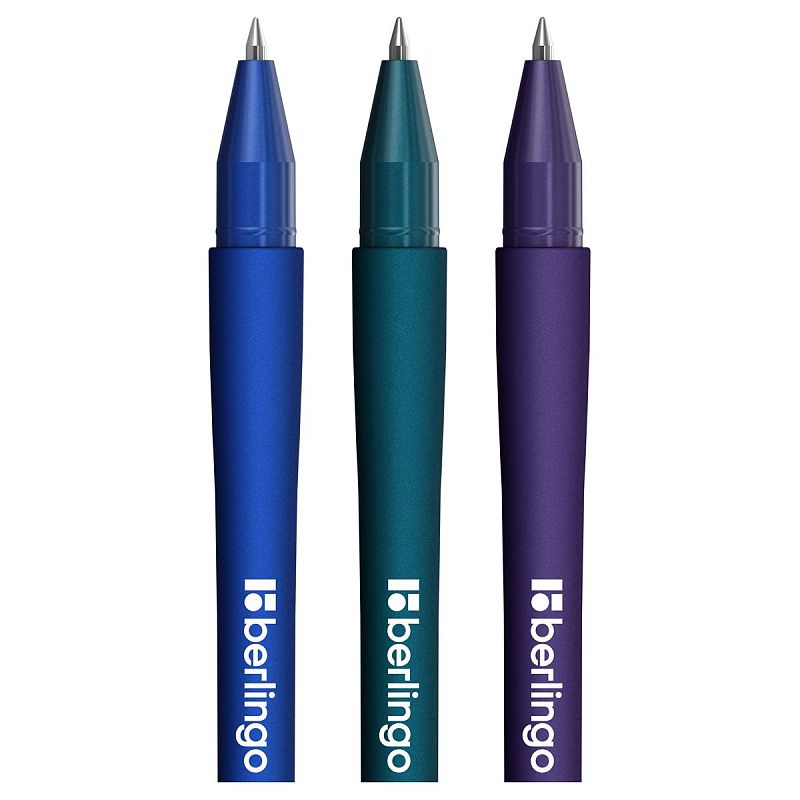 Ручка шариковая Berlingo "Fluent" синяя, 0,7мм, металлопласт., soft touch, 3шт., блистер 