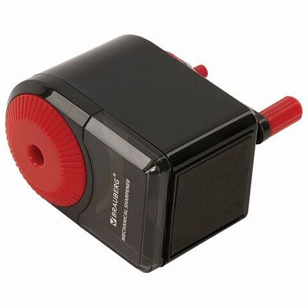 Точилка механическая BRAUBERG "ULTRA", для чернографитных и цветных карандашей, крепление к столу, корпус черный с красным, 228626 