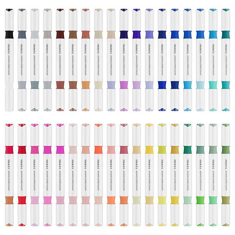 Маркеры акриловые Гамма "Классические", двухцветные, 36шт., 72 цв., пластик.бокс