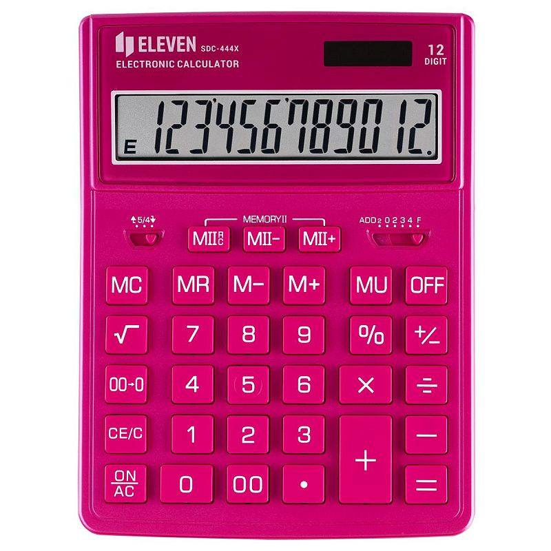 Калькулятор настольный Eleven SDC-444X-PK, 12 разрядов, двойное питание, 155*204*33мм, розовый