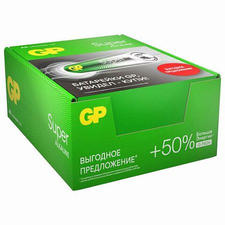 Батарейки КОМПЛЕКТ 4 шт., GP Super, AA (LR06, 15А), алкалиновые, пальчиковые, в пленке, 15ARS-2SB4