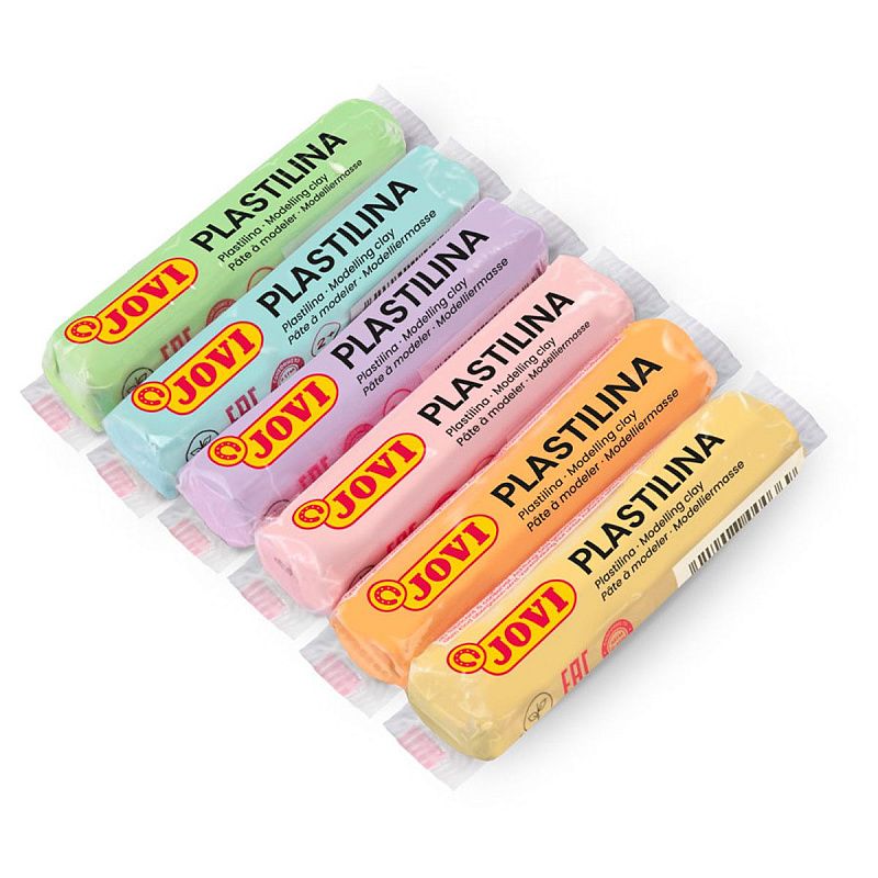 Пластилин JOVI, 06 пастельных цветов, 90г, растительный, картон, европодвес