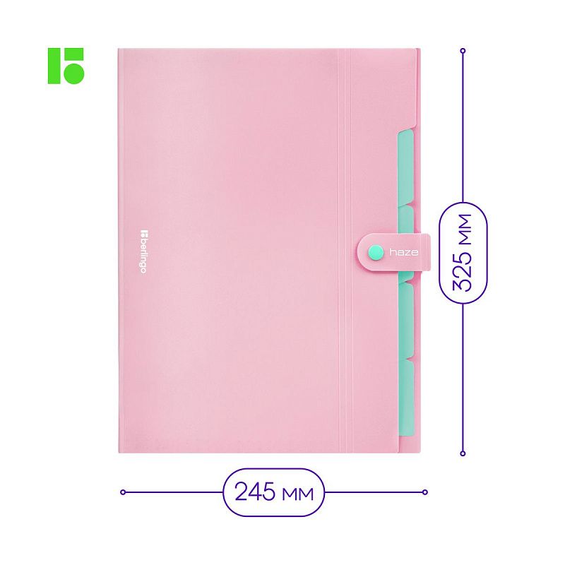 Папка 5 отделений Berlingo "Haze", А4, 600мкм, на кнопке, розовая, софт-тач 