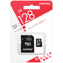 Карта памяти SmartBuy MicroSDXC 128GB UHS-1, Class 10, скорость чтения 90Мб/сек (с адаптером SD)