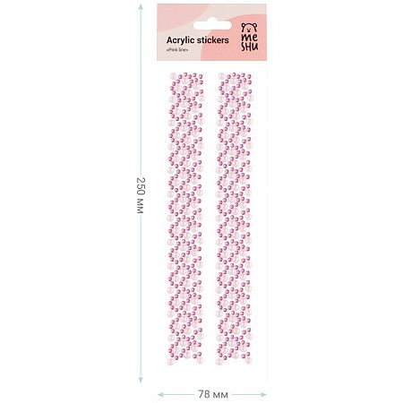 Наклейки акриловые MESHU "Pink line", 25*7,8см, стразы, 500 наклеек, инд. уп., европодвес