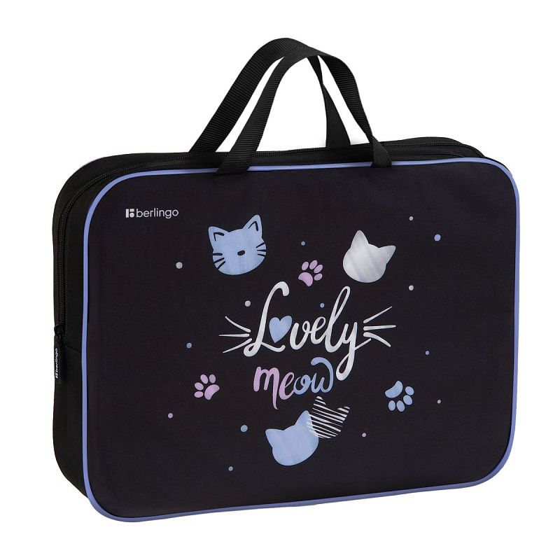 Папка текстильная с ручками 1 отделение, А4 Berlingo "Lovely Meow", 350*265*75мм, текстиль, на молнии