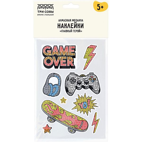 Алмазная мозаика, наклейки ТРИ СОВЫ "Главный герой", пакет с европодвесом