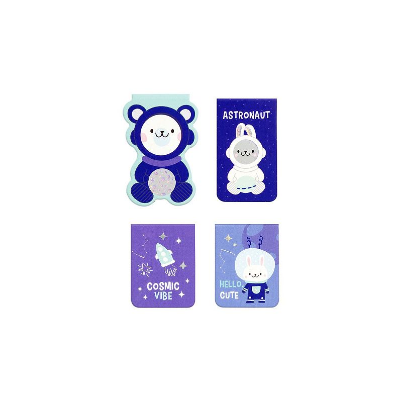 Закладки магнитные для книг, 4шт., MESHU "Cosmic vibe", матовая ламнация, фольга 