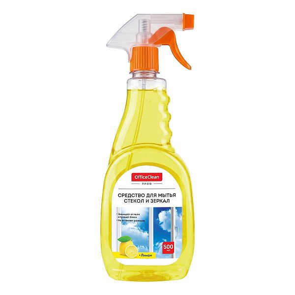 Средство для мытья стекол и зеркал OfficeClean "Лимон" с изопропиловым спиртом, 500мл, курок 