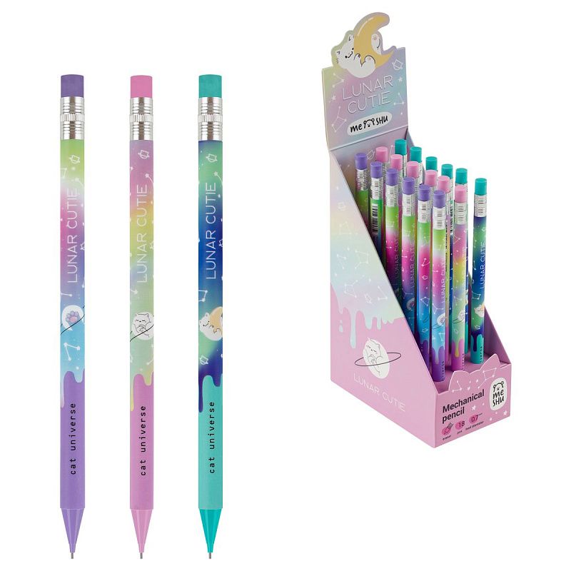 Карандаш механический MESHU "Cat Universe", печать на корпусе, с ластиком, 0,7мм, ассорти