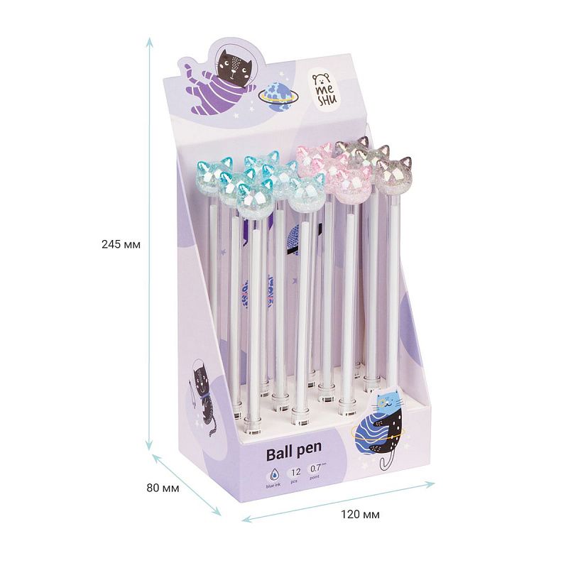 Ручка шариковая MESHU "Crystal Kitten" синяя, 0,7мм, корпус ассорти, с топпером 