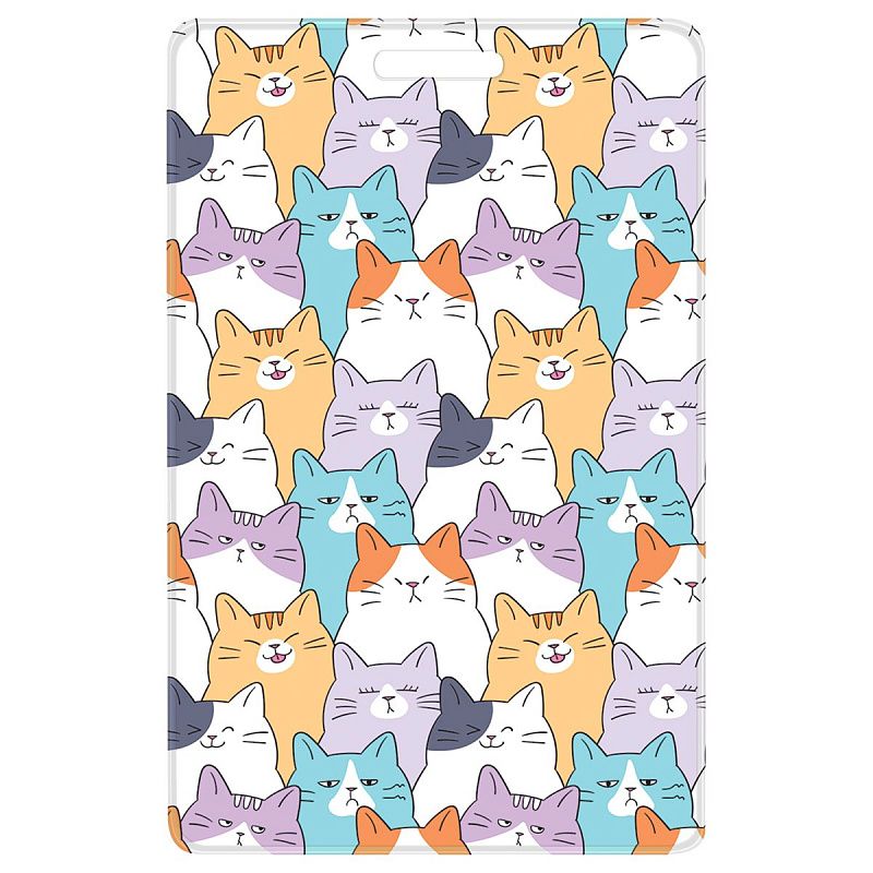 Обложка-карман для карт и пропусков OfficeSpace "Котики", 95*65мм, ПВХ, ассорти 