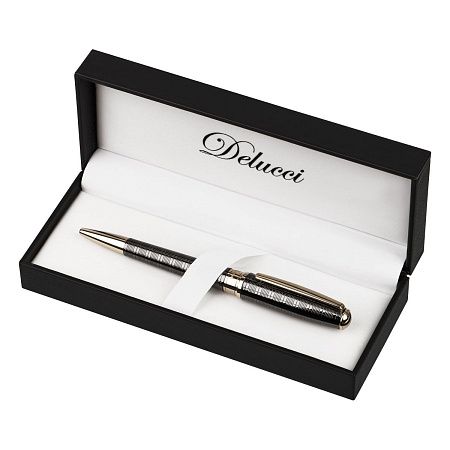 Ручка шариковая Delucci "Vestito" синяя, 1,0мм, корпус черный лак/золото, поворотн., подарочная упаковка 