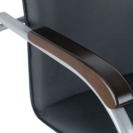 Стул Helmi HL-F03 "Самба", каркас металл алюм., экокожа, черный, орех BOX2