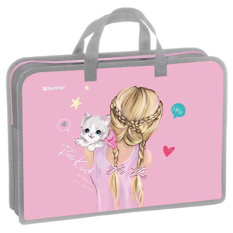 Папка с ручками 1 отделение, А4 Berlingo "Be Kind!", 340*245*75мм, пластик, на молнии