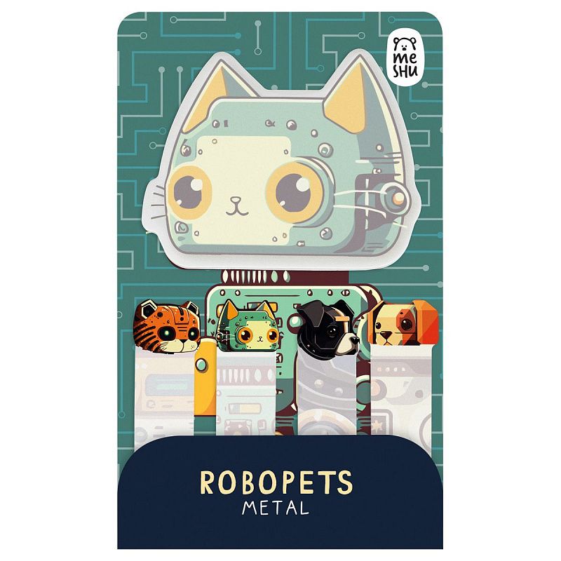 Флажки-закладки и самоклеящиеся блоки в наборе MESHU "Robopets metal", 20л., европодвес