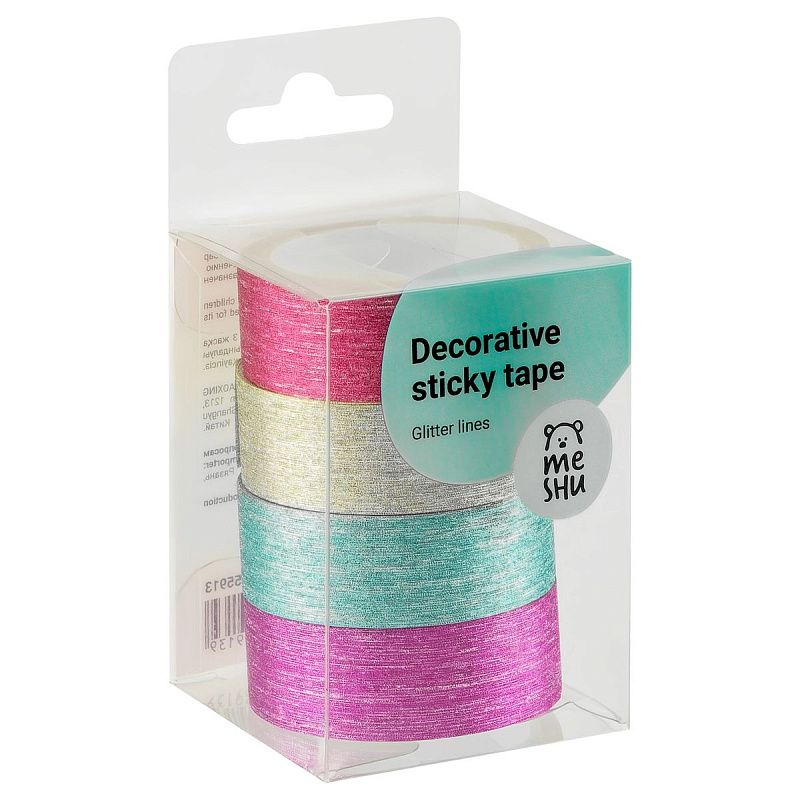 Набор клейких декоративных лент MESHU "Glitter lines", 4шт