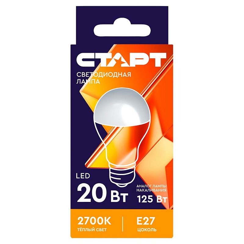 Лампа светодиодная Старт LED, серия "WS" 20W30, тип А "груша", E27, 2700К, теплый свет, 25000ч