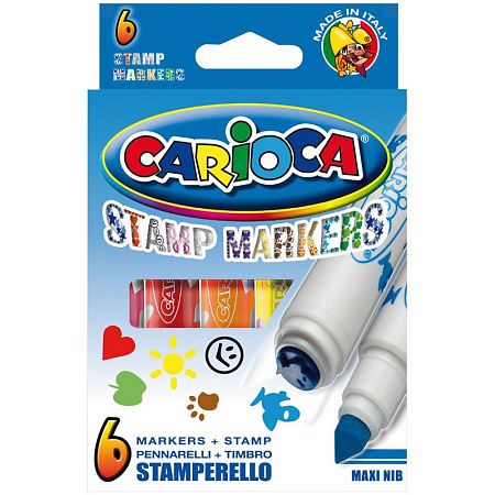 Фломастеры-штампы двусторонние Carioca "Stamp Markers", 06цв., смываемые, картон, европодвес