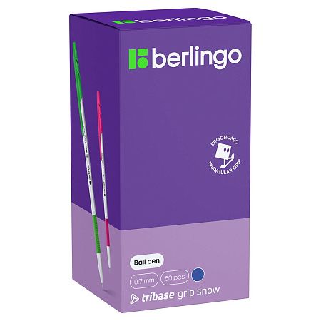 Ручка шариковая Berlingo "Tribase grip snow" синяя, 0,7мм, грип, ассорти 