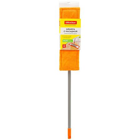 Швабра OfficeClean Professional, телеск. ручка 120см, пласт. флаунд. 40см, МОП микрофибра (карманы)