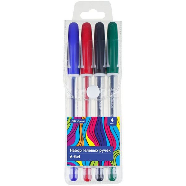 Набор гелевых ручек OfficeSpace "A-Gel" 04цв., 0,5мм, грип, европодвес