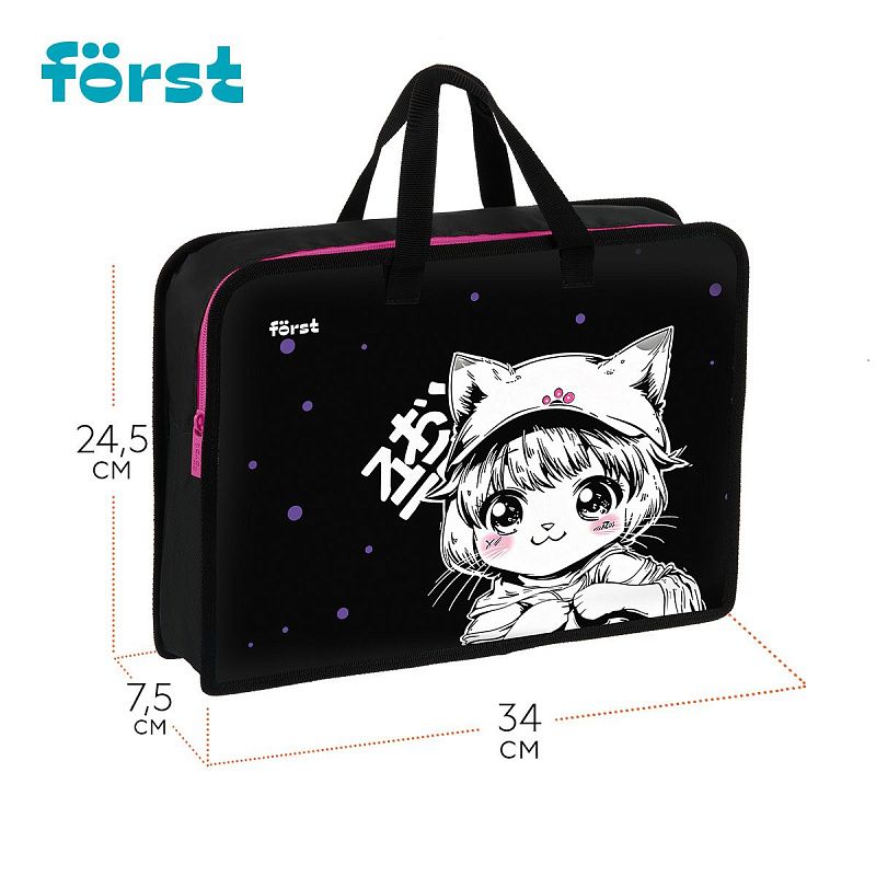 Папка с ручками 1 отделение, А4 Först "Plush Dream", 340*245*75мм, пластик, на молнии 