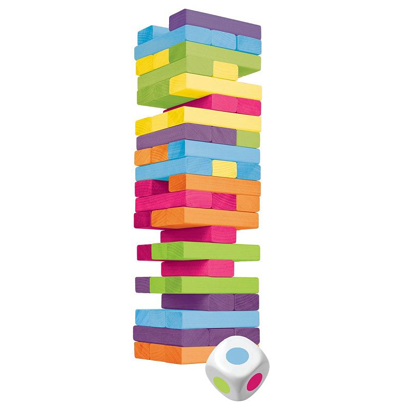 Игра настольная ТРИ СОВЫ "Башня цветная", 54 цветных деревянных бруска, кубик, уголок для сборки, картонная коробка 