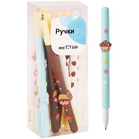 Ручка шариковая MESHU "Sweets" синяя, 0,7мм, софт-тач, корпус ассорти, с топпером 