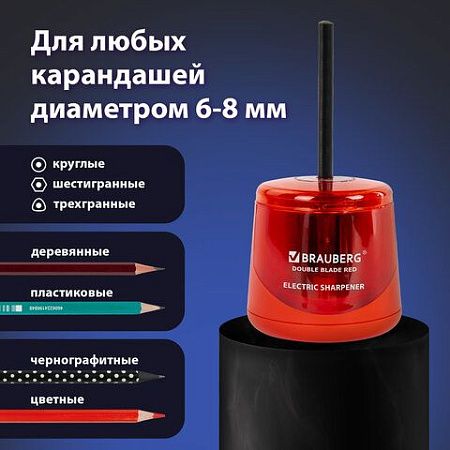 Точилка электрическая BRAUBERG DOUBLE BLADE RED, двойное лезвие, питание от 2 батареек АА, 271338 