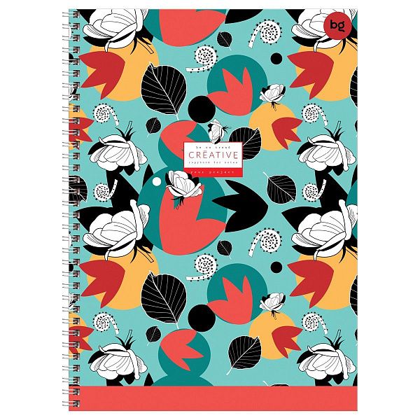 Тетрадь 160л., А4 клетка на гребне BG "Яркий орнамент", глянцевая ламинация, твердая обложка