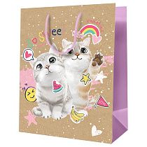 Пакет подарочный 18*23*10см MESHU "Милые котята", крафт