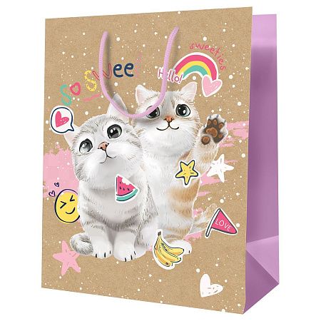 Пакет подарочный 18*23*10см MESHU "Милые котята", крафт