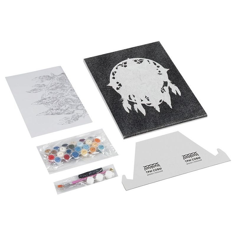 Картина по номерам на холсте с глиттером ТРИ СОВЫ "Ловец снов", 30*40, с акриловыми красками и кистями