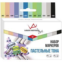 Набор маркеров для творчества Vista-Artista "Style" 12цв., пулевидный/скошенный, 0,7мм/1-7мм, Пастельные тона