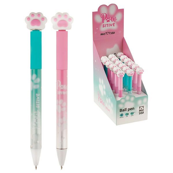 Ручка шариковая автоматическая MESHU "Spinner Paw" синяя, 0,7мм, корпус ассорти