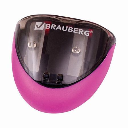 Точилка BRAUBERG "Space", 2 отверстия для чернографитных карандашей (в том числе утолщенных), резиновый упор, с контейнером, ассорти, 223589 