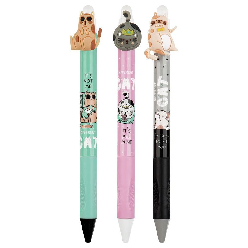 Ручка шариковая автоматическая MESHU "Сat Day" синяя, 0,7мм, грип, корпус ассорти 