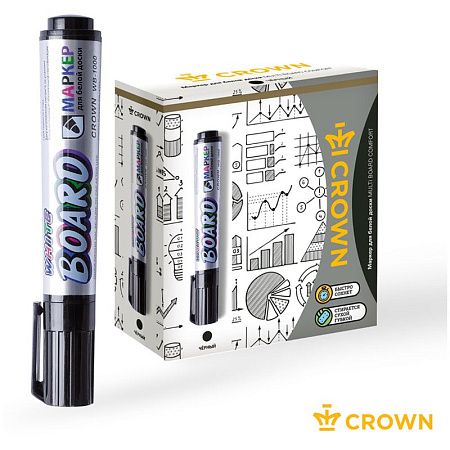 Маркер для белых досок Crown "Multi Board Comfort" черный, пулевидный, 3мм 