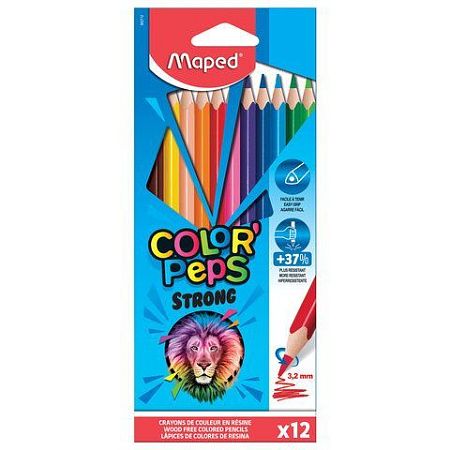 Карандаши цветные MAPED "COLOR PEP'S Strong", набор 12 цветов, грифель 3,2 мм, пластиковый корпус, 862712