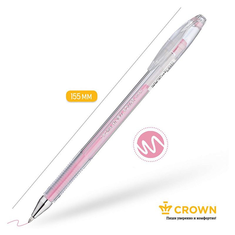 Ручка гелевая Crown "Hi-Jell Pastel" розовая пастель, 0,8мм 