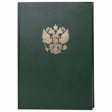 Книга учета 96 л., клетка, твердая, бумвинил, офсет, герб, А4 (200х290 мм), BRAUBERG, зеленая, 130277