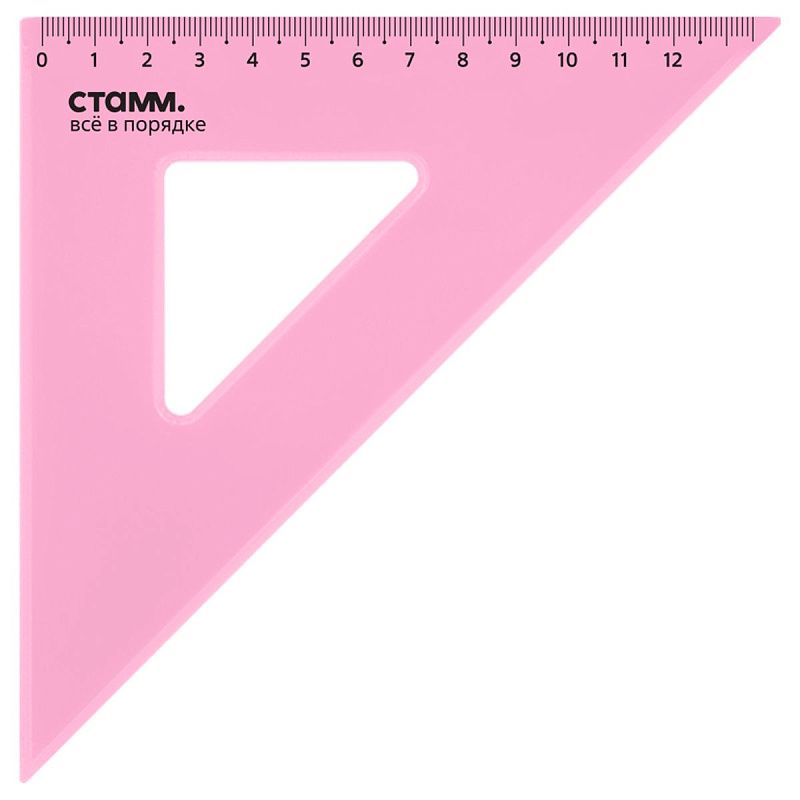 Треугольник 45°, 12см СТАММ, пластиковый, прозрачный, неоновые цвета, ассорти 