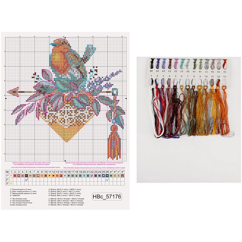 Набор для вышивания крестиком ТРИ СОВЫ "Птичка", 15*15см, пакет с европодвесом