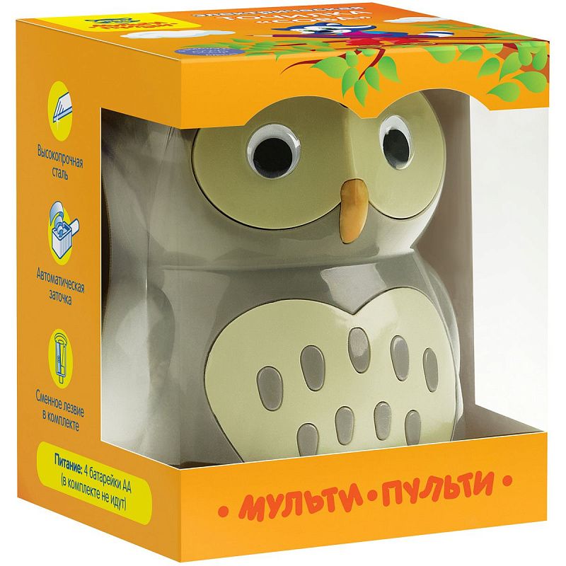 Точилка электрическая детская Мульти-Пульти "Сова" 1 отверстие, с контейнером, картон. упаковка 