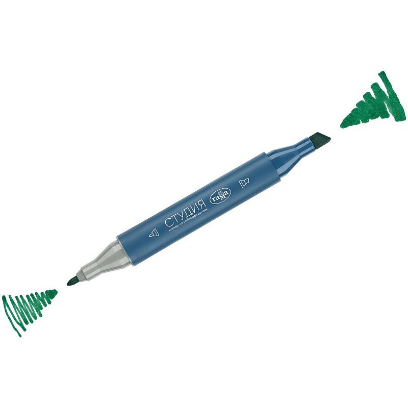 Маркер двусторонний для скетчинга Гамма "Студия", зеленый павлиний, корпус трехгранный, пулевид./клиновид. наконечники