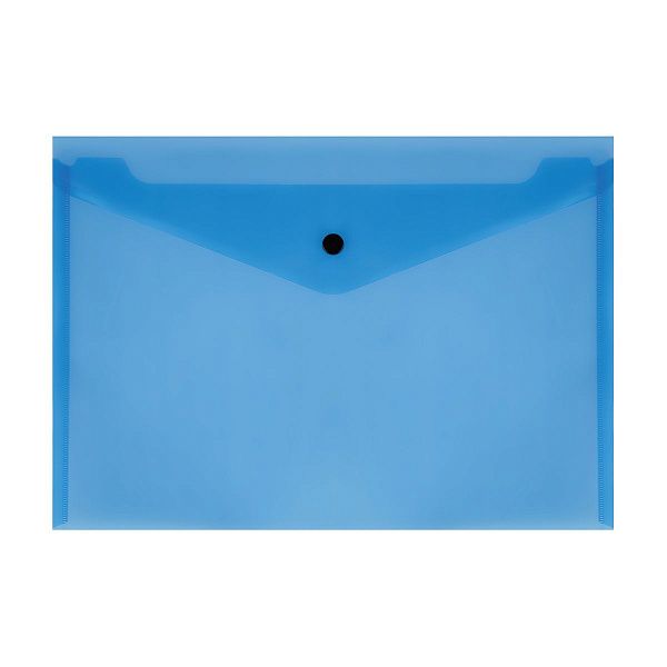 Папка-конверт на кнопке СТАММ А4, 150мкм, пластик, прозрачная, синяя